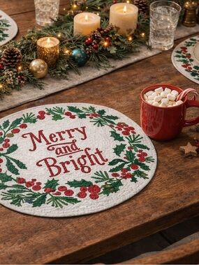🆕 NWT Merry and Bright Holiday Braided Round Placemats Set of 4 100% Cotton